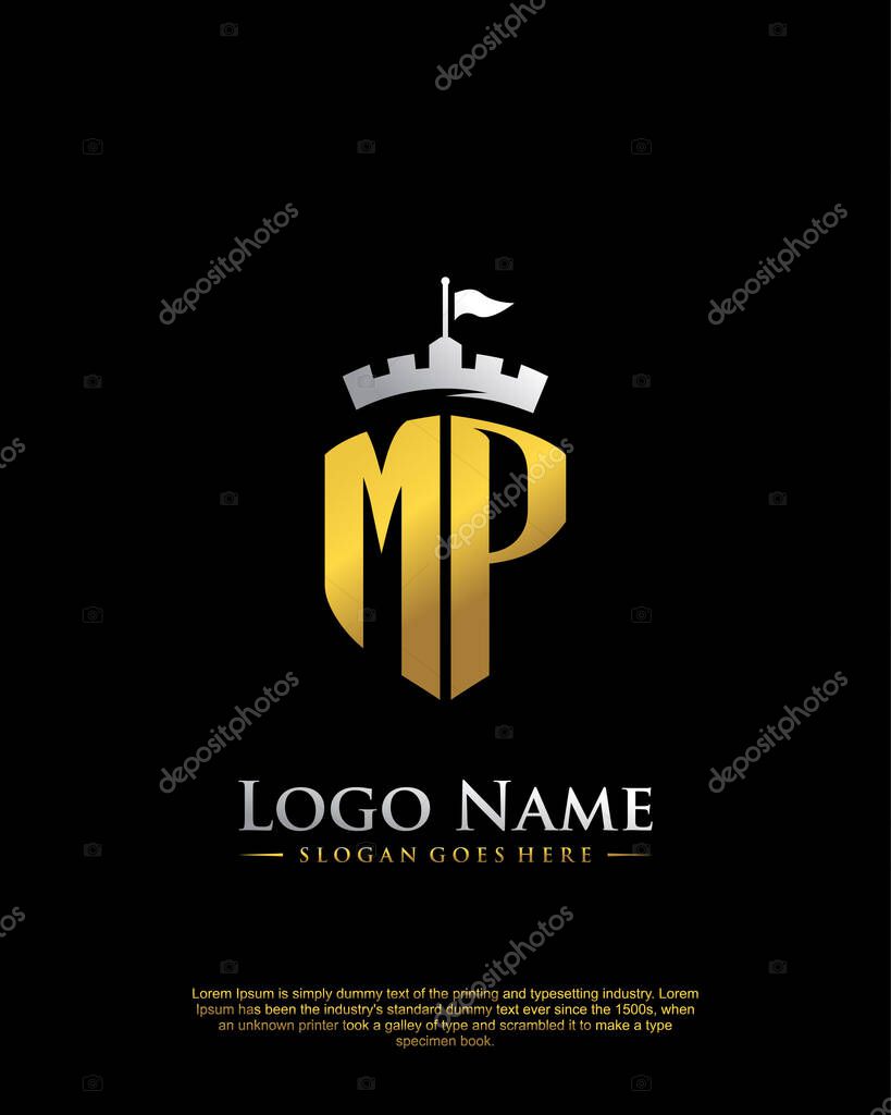 Initial MP with shield logo style template vector