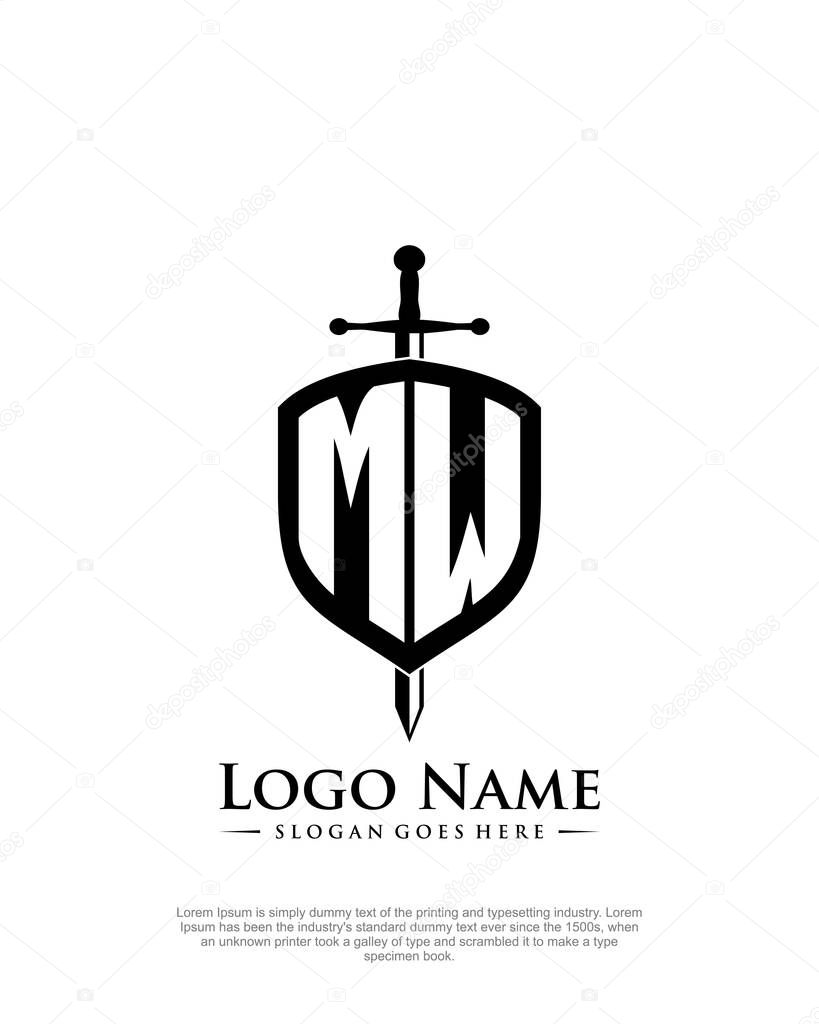 Initial MW with shield logo style template vector