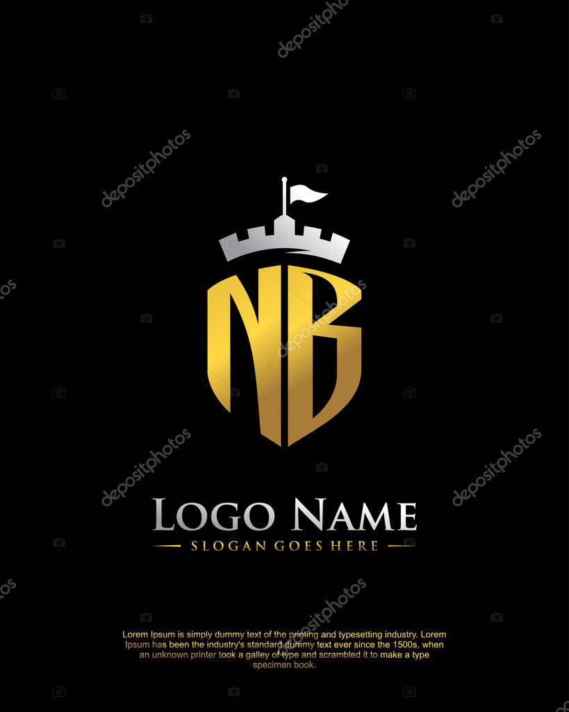 Initial NB with shield logo style template vector