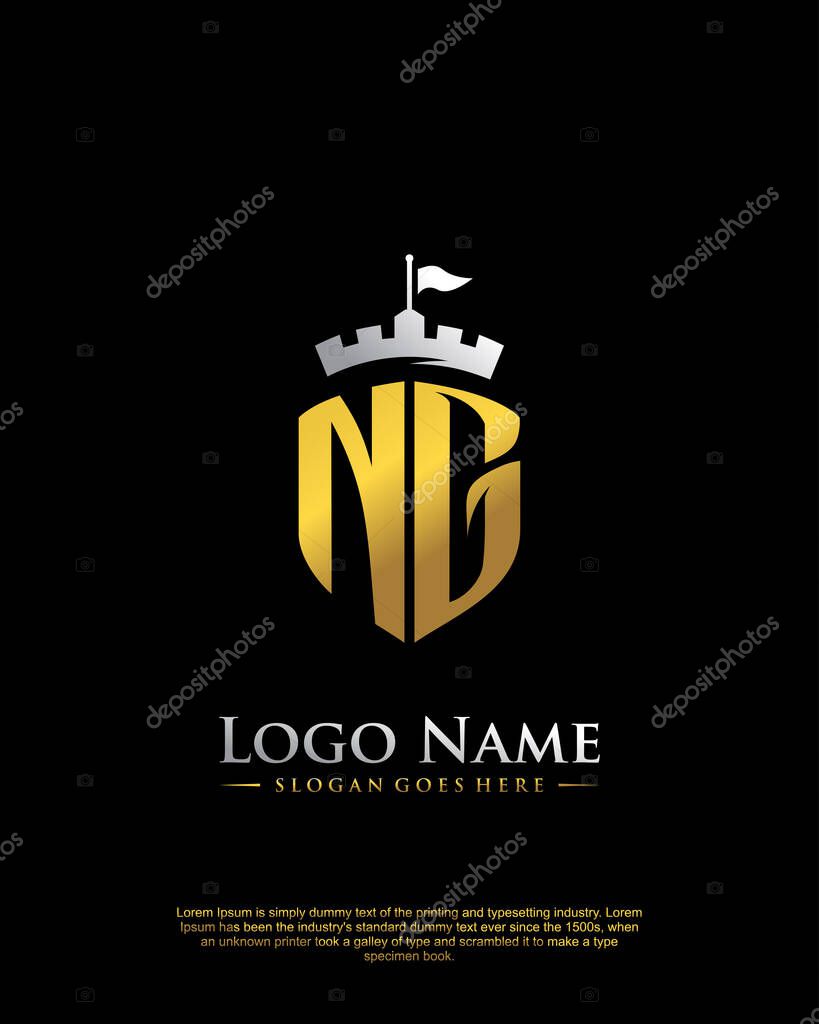 Initial NG with shield logo style template vector