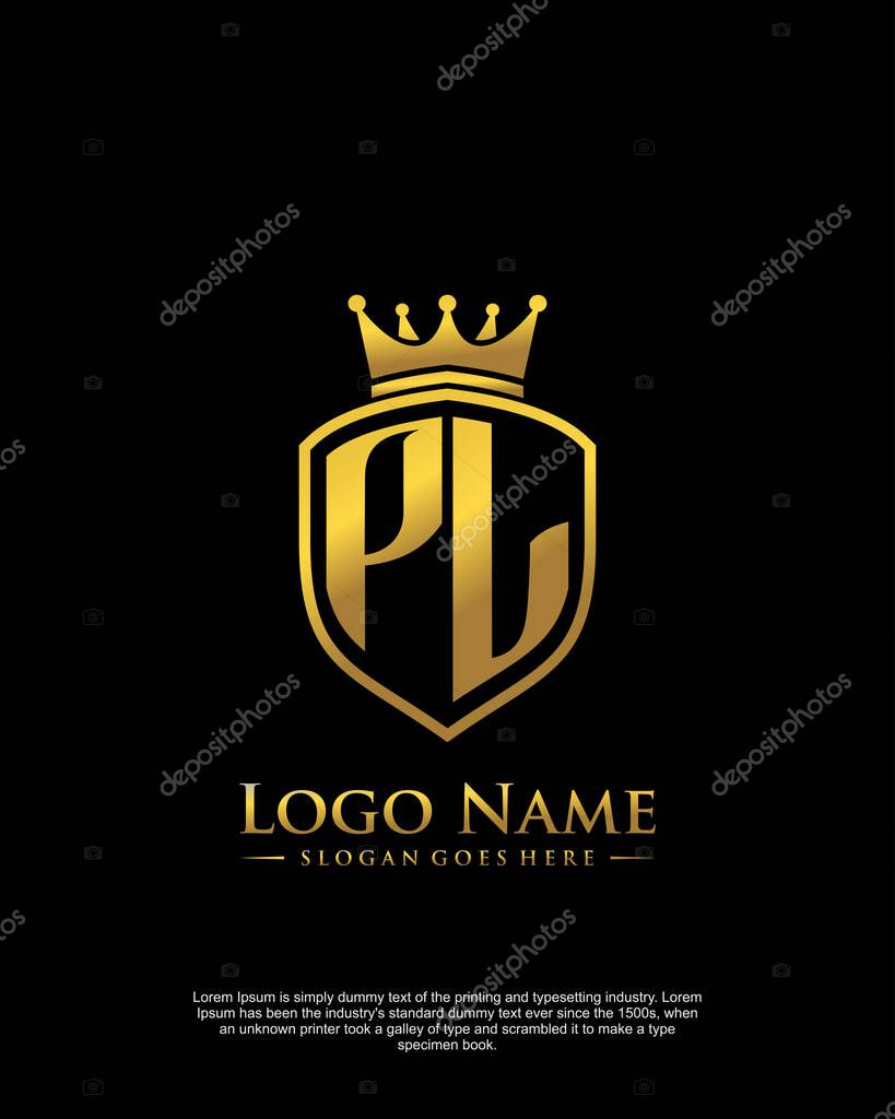 Initial PL with shield logo style template vector