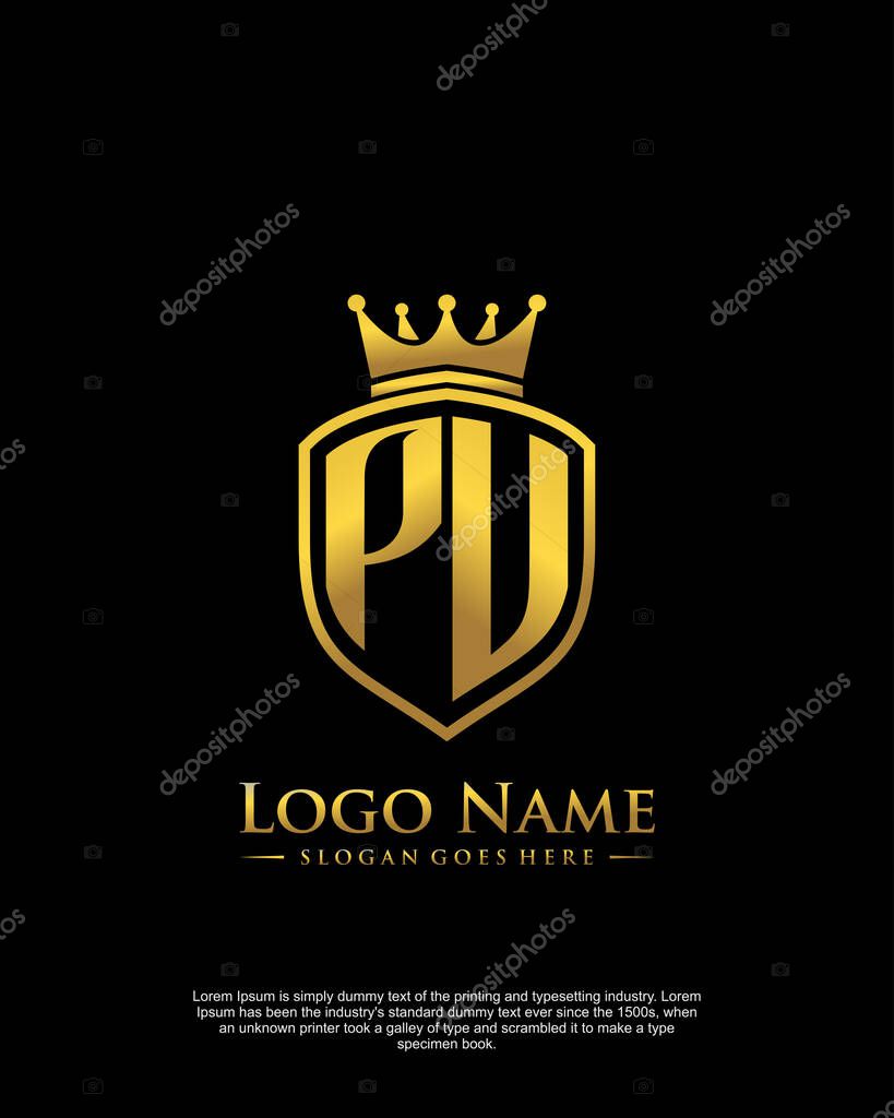 Initial PU with shield logo style template vector