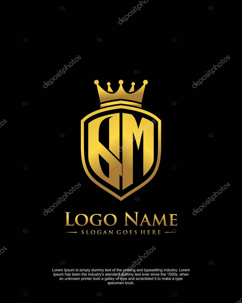 Initial QM with shield logo style template vector