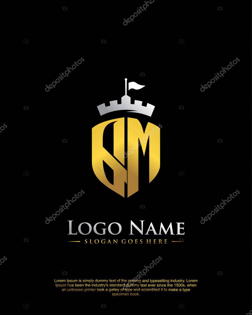 Initial QM with shield logo style template vector
