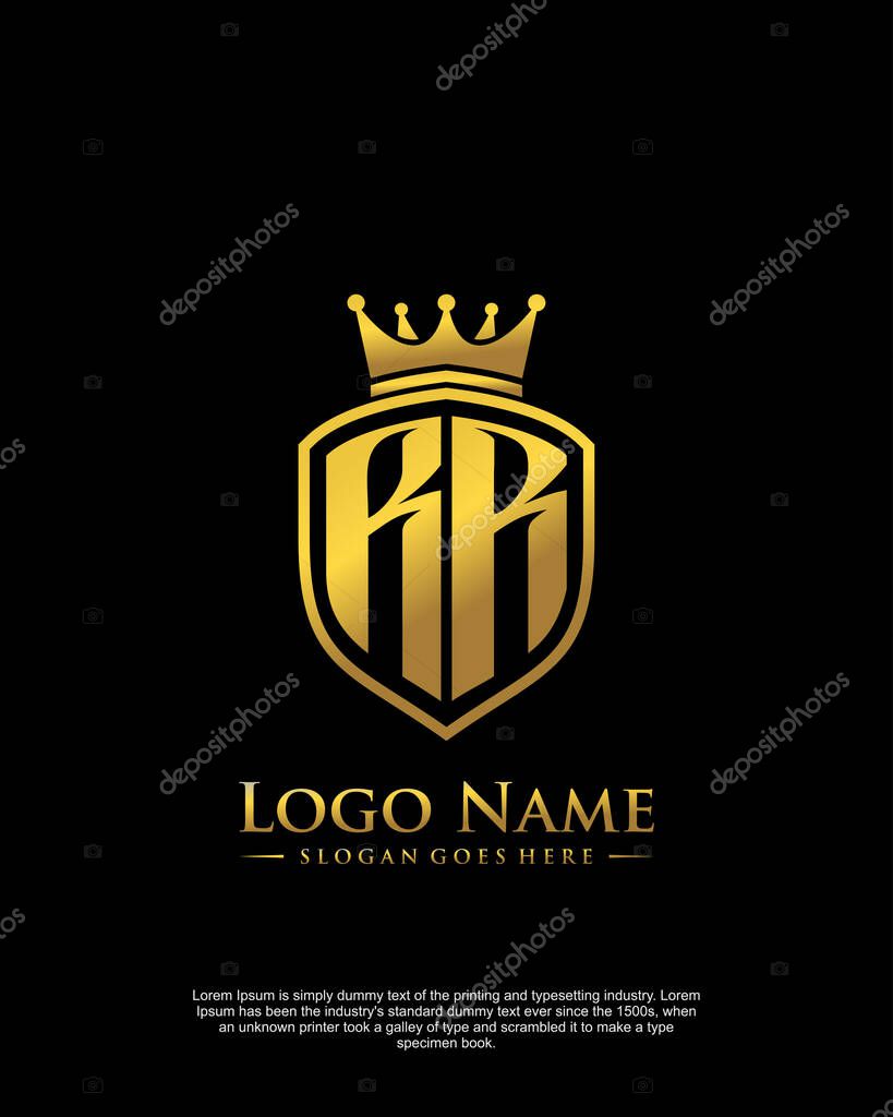Initial RR with shield logo style template vector