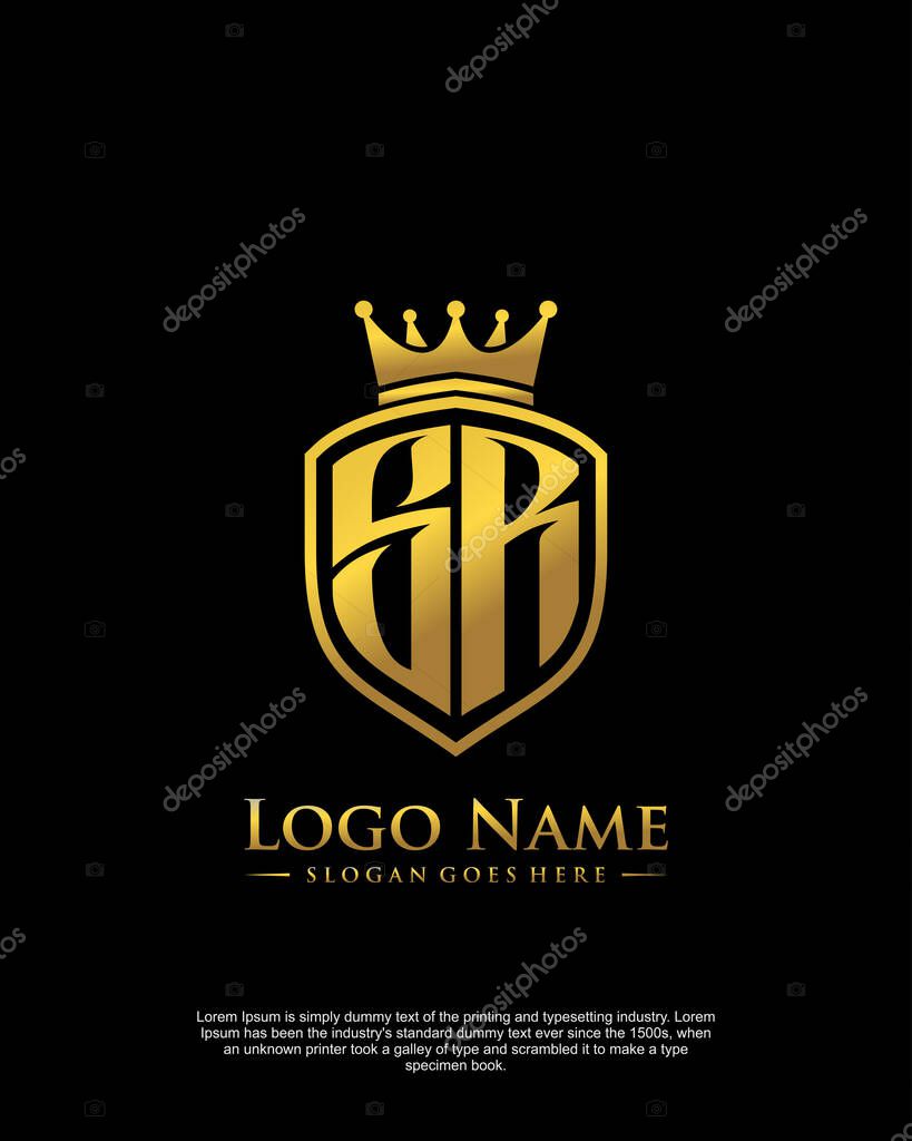 Initial SR with shield logo style template vector