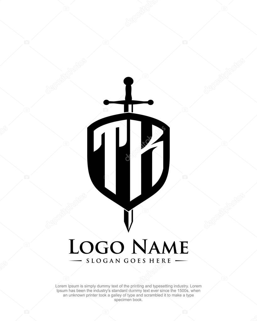 Initial TK with shield logo style template vector