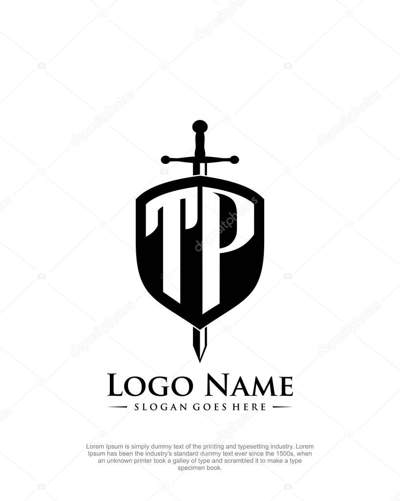 Initial TP with shield logo style template vector