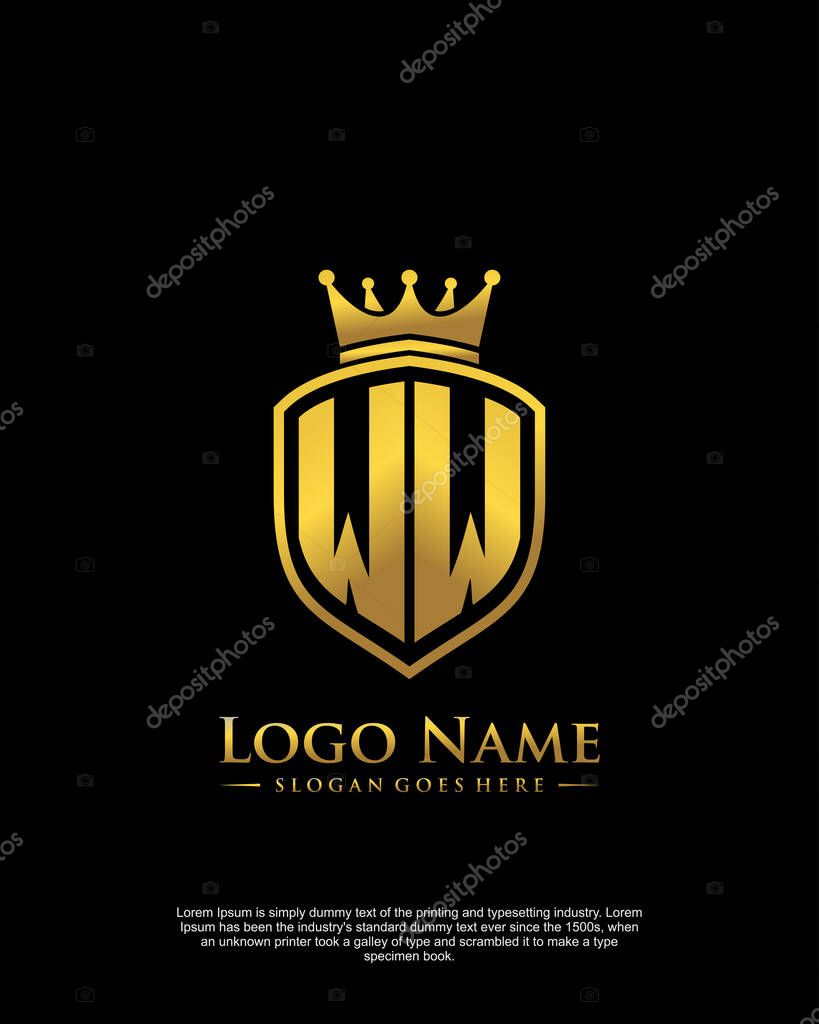Initial WW with shield logo style template vector