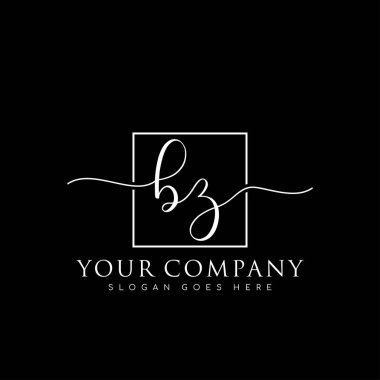 Başlangıç imzalı el yazısı logosu, makyaj, düğün, moda, kare çerçeveli.