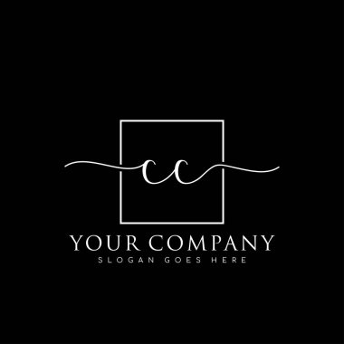 İlk imzalı CC el yazısı logosu, makyaj, düğün, moda, kare çerçeveli.