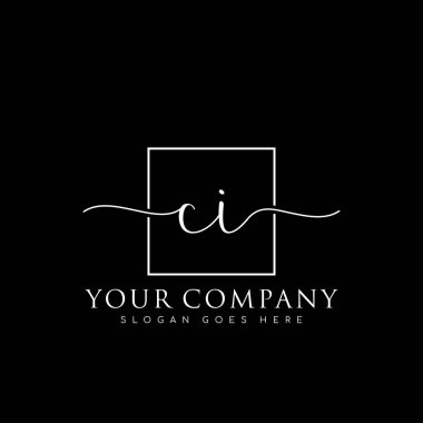 İlk imzalı el yazısı logosu, makyaj, düğün, moda, kare çerçeveli.