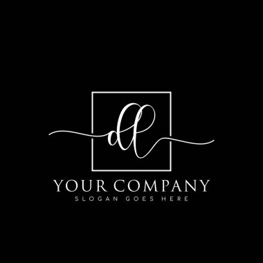 Başlangıç imzalı el yazısı logosu, makyaj, düğün, moda, kare çerçeveli.