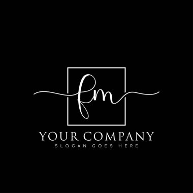 İlk imzalı FM el yazısı logosu, makyaj, düğün, moda, kare çerçeveli.