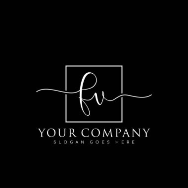 İlk imzalı FV el yazısı logosu, makyaj, düğün, moda, kare çerçeveli.