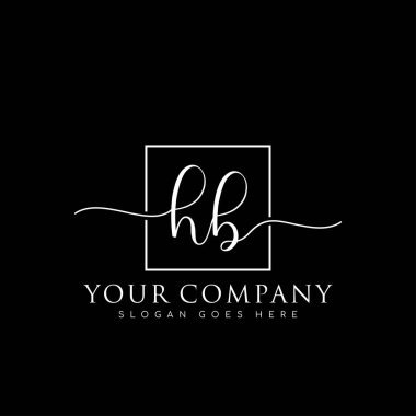 İlk imzalı HB el yazısı logosu, makyaj, düğün, moda, kare çerçeveli.