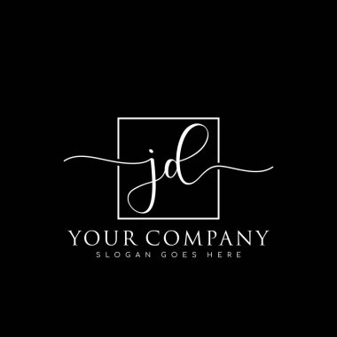 İlk imzalı JD el yazısı logosu, makyaj, düğün, moda, kare çerçeveli.