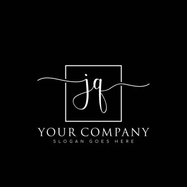 İlk imzalı JQ el yazısı logosu, makyaj, düğün, moda, kare çerçeveli.