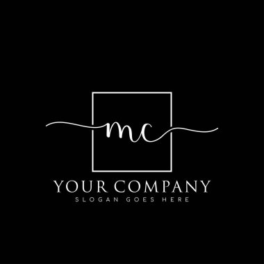 İlk imzalı MC el yazısı logosu, makyaj, düğün, moda, kare çerçeveli.