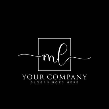Başlangıç imzalı ilk ML el yazısı logosu, makyaj, düğün, moda, kare çerçeveli.