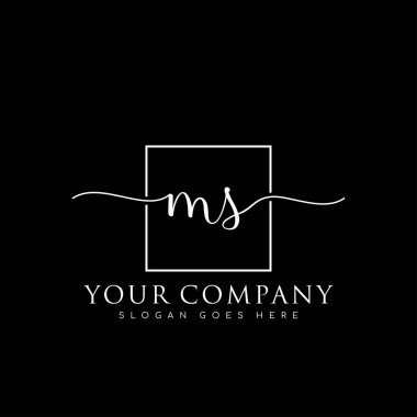 İlk imzalı MS el yazısı logosu, makyaj, düğün, moda, kare çerçeveli.