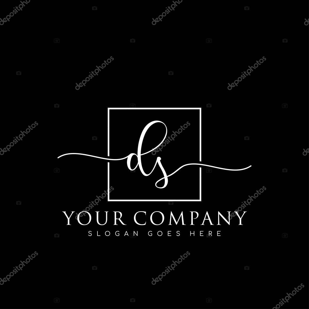 Initial DS  handwriting logo of initial signature, make up, wedding, fashion, in square frame