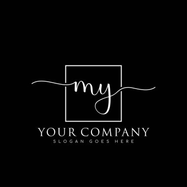 İlk imzalı el yazım logosu, makyaj, düğün, moda, kare kare şeklinde.