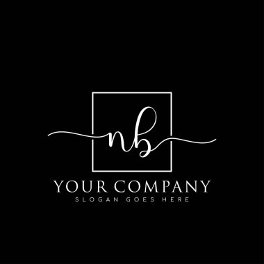 İlk imzalı NB el yazısı logosu, makyaj, düğün, moda, kare çerçeveli.