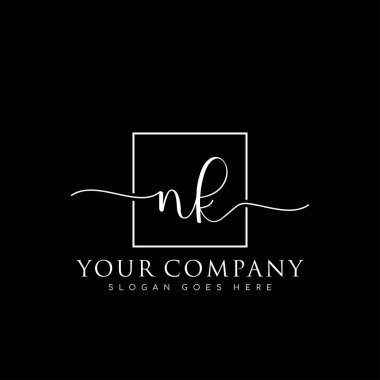 İlk imzalı NK el yazısı logosu, makyaj, düğün, moda, kare çerçeveli.