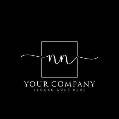 İlk imzalı NN el yazısı logosu, makyaj, düğün, moda, kare çerçeveli.