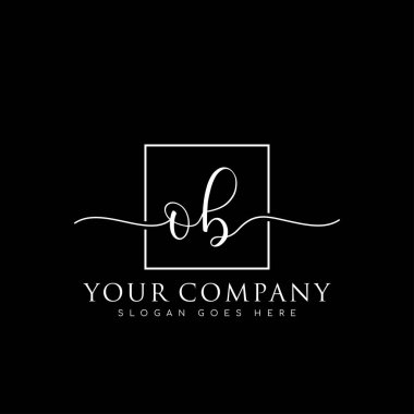 Başlangıç imzalı el yazısı logosu, makyaj, düğün, moda, kare çerçeveli.