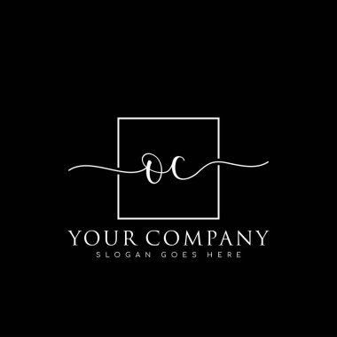 İlk imzalı OC el yazısı logosu, makyaj, düğün, moda, kare çerçeveli.