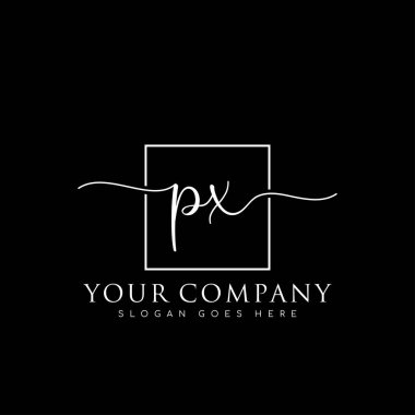 İlk imzalı PX el yazısı logosu, makyaj, düğün, moda, kare çerçeveli.