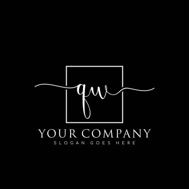 İlk imzalı QW el yazısı logosu, makyaj, düğün, moda, kare çerçeveli.