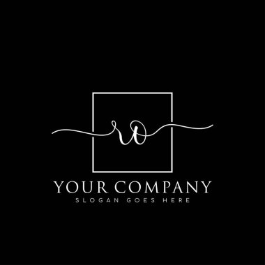 İlk imzalı RO el yazısı logosu, makyaj, düğün, moda, kare çerçeveli.