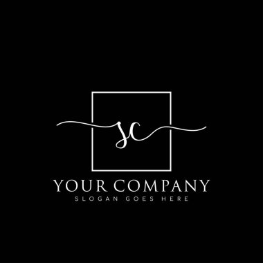 İlk imzalı SC el yazısı logosu, makyaj, düğün, moda, kare çerçeveli.