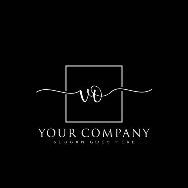 İlk imzalı VO el yazısı logosu, makyaj, düğün, moda, kare çerçeveli.
