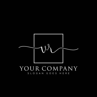 İlk imzalı VR el yazısı logosu, makyaj, düğün, moda, kare çerçeveli.