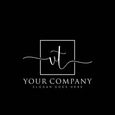 İlk imzalı VT el yazısı logosu, makyaj, düğün, moda, kare çerçeveli.