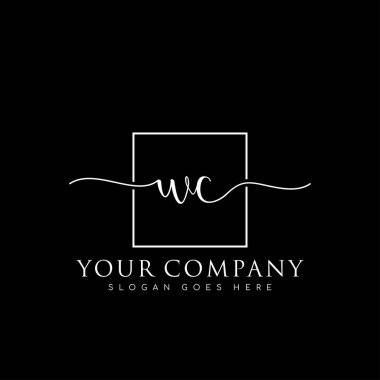 İlk imzalı WC el yazısı logosu, makyaj, düğün, moda, kare çerçeveli.