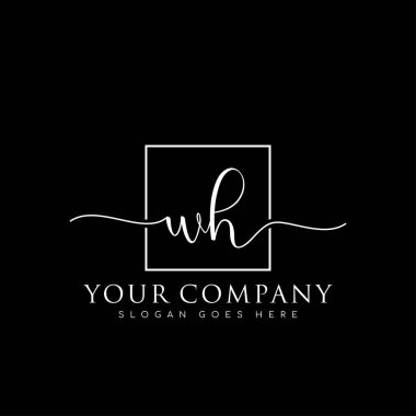 İlk imzalı WH el yazısı logosu, makyaj, düğün, moda, kare çerçeveli.