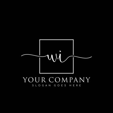 İlk imzalı WI el yazısı logosu, makyaj, düğün, moda, kare çerçeveli.