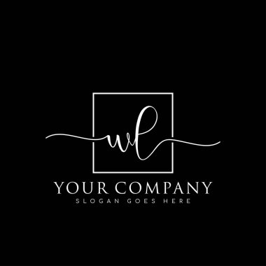 İlk imzalı WL el yazısı logosu, makyaj, düğün, moda, kare çerçeveli.
