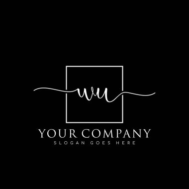 İlk imzalı WU el yazısı logosu, makyaj, düğün, moda, kare çerçeveli.