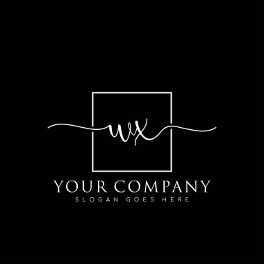 İlk imzalı WX el yazısı logosu, makyaj, düğün, moda, kare çerçeveli.
