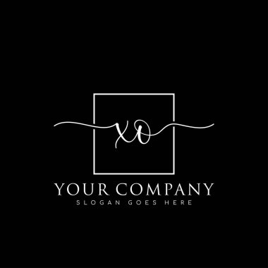 İlk imzalı el yazısı logosu, makyaj, düğün, moda, kare çerçeveli.