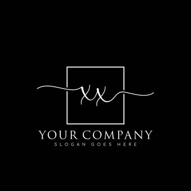 İlk imzalı XX el yazısı logosu, makyaj, düğün, moda, kare çerçeveli.