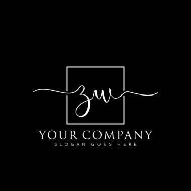 İlk imzalı ZW el yazısı logosu, makyaj, düğün, moda, kare çerçeveli.