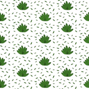 Sprigs, çalılar bahçe bitkileri, elle çizilmiş vektör pürüzsüz desen. Bahçe ve park bitkileri çizimi. İskandinav tarzı geçmiş. Yeşil yapraklar, dallar şık bir arka plan. Botanik ambalaj kağıdı