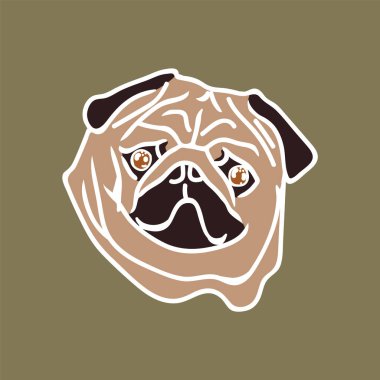 Bir köpeğin el çizimi. Mopsportret, Afrika motiflerinden esinlenerek hoş bir yeşil renk şeması yaptı. Evcil hayvanlar bir tekstil veya panelin arka planına çekilir. Güzel ve sevimli hayvanlar..
